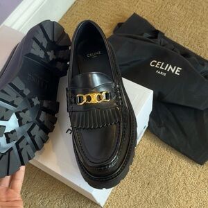 Celine Margaret Loafer with Triomphe Chain in Polished Bull
